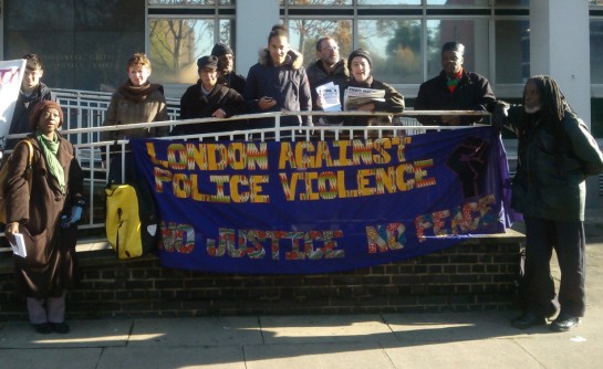Camberwell Green Magistrates Court - London Campaign Against Police & State Violence Banner